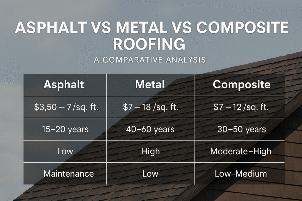 Asphalt vs Metal vs Composite Roofing – Comparative Analysis (2025)