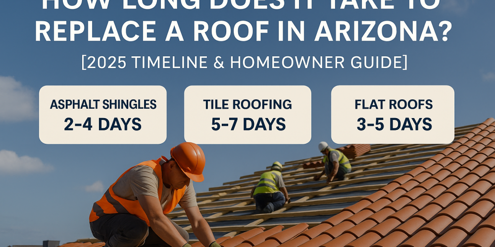 Learn how long it takes to replace a roof in Arizona in 2025. Timelines for shingles, tile, flat, and metal roofs explained. Licensed ROC 355096. Free statewide estimates.
